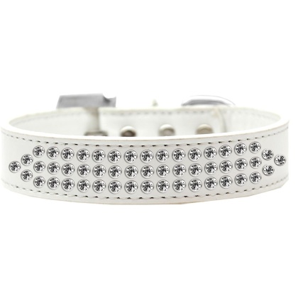 Three Row Clear Crystal Dog Collar White Size 12