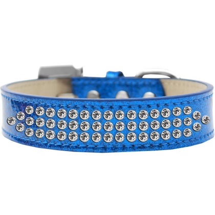Three Row Clear Crystal Ice Cream Dog Collar Blue Size 12