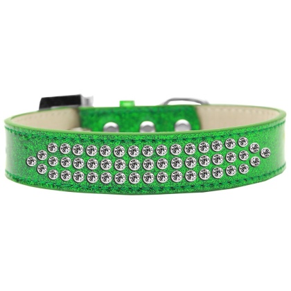 Three Row Clear Crystal Ice Cream Dog Collar Emerald Green Size 12
