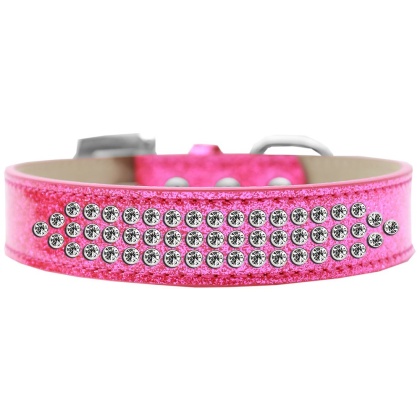 Three Row Clear Crystal Ice Cream Dog Collar Pink Size 12