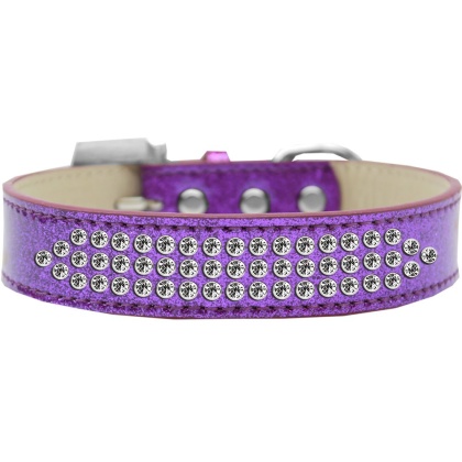 Three Row Clear Crystal Ice Cream Dog Collar Purple Size 12