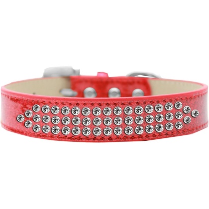 Three Row Clear Crystal Ice Cream Dog Collar Red Size 12