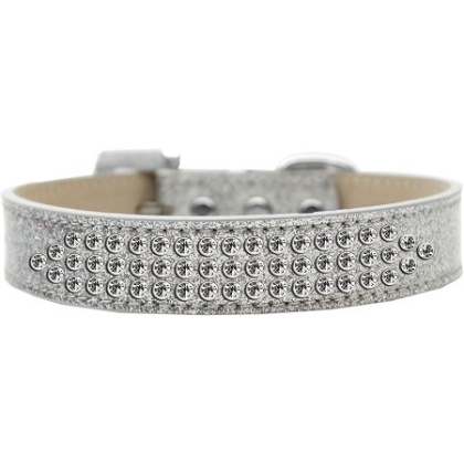 Three Row Clear Crystal Ice Cream Dog Collar Silver Size 12