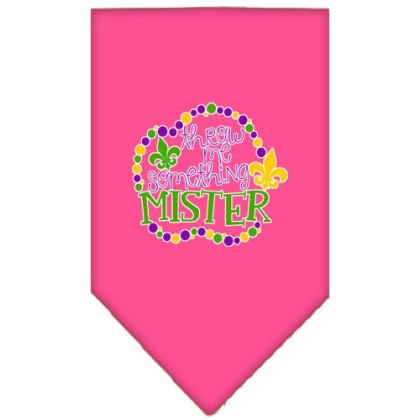 Throw me Something Screen Print Mardi Gras Bandana Bright Pink Large