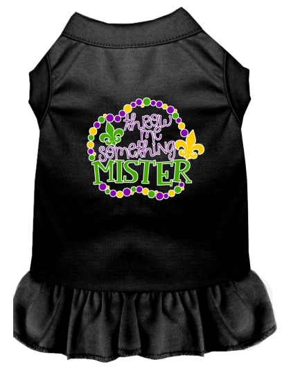 Throw me Something Screen Print Mardi Gras Dog Dress Black 4X