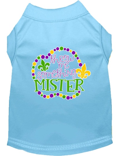Throw me Something Screen Print Mardi Gras Dog Shirt Baby Blue Lg