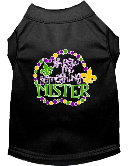 Throw me Something Screen Print Mardi Gras Dog Shirt Black Lg