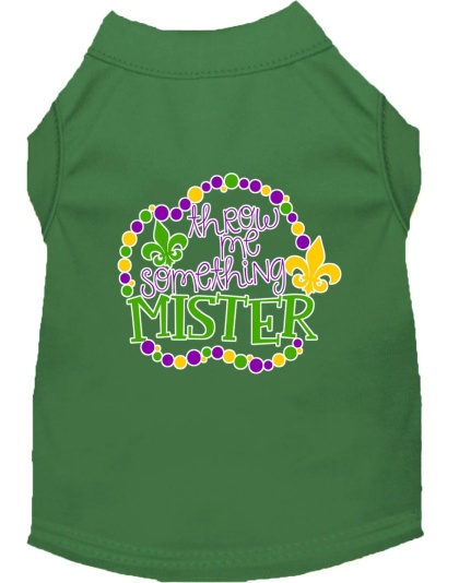 Throw me Something Screen Print Mardi Gras Dog Shirt Green Lg