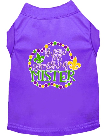 Throw me Something Screen Print Mardi Gras Dog Shirt Purple Lg