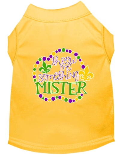 Throw me Something Screen Print Mardi Gras Dog Shirt Yellow Lg