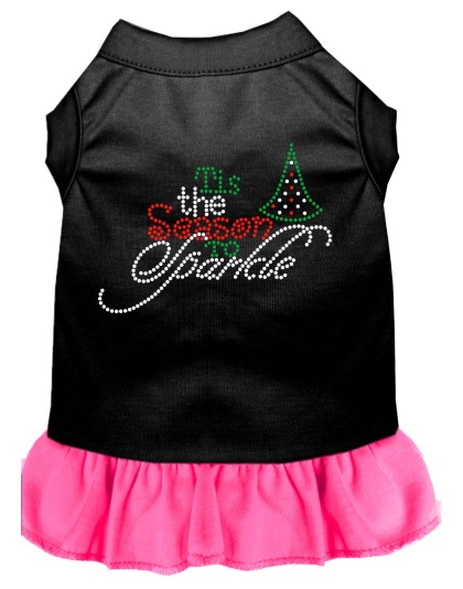 Tis the Season to Sparkle Rhinestone Dog Dress Black with Bright Pink Lg