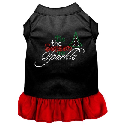Tis the Season to Sparkle Rhinestone Dog Dress Black with Red Lg