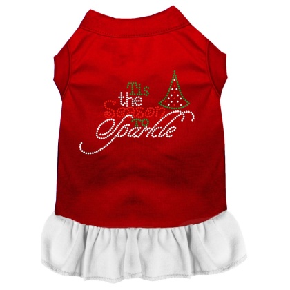 Tis the Season to Sparkle Rhinestone Dog Dress Red with White Lg
