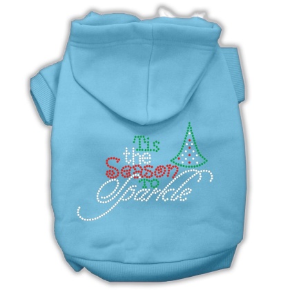 Tis the Season to Sparkle Rhinestone Dog Hoodie Baby Blue L