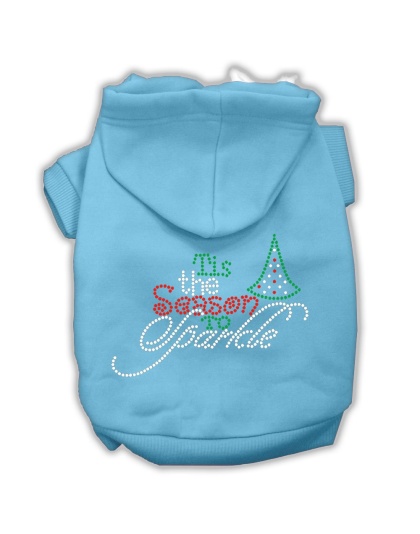 Tis the Season to Sparkle Rhinestone Dog Hoodie Baby Blue L