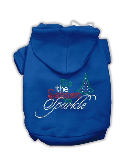 Tis the Season to Sparkle Rhinestone Dog Hoodie Blue L