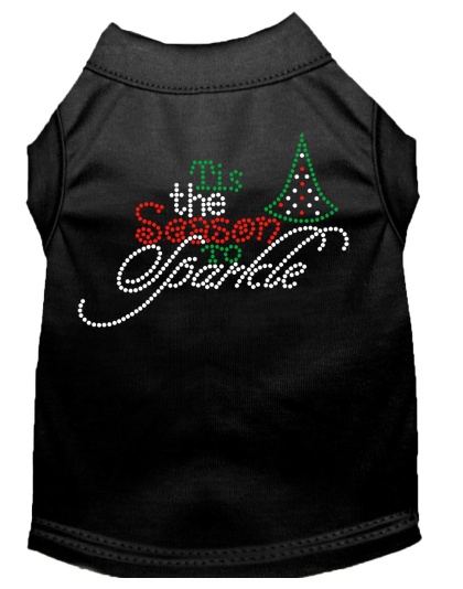 Tis the Season to Sparkle Rhinestone Dog Shirt Black Lg