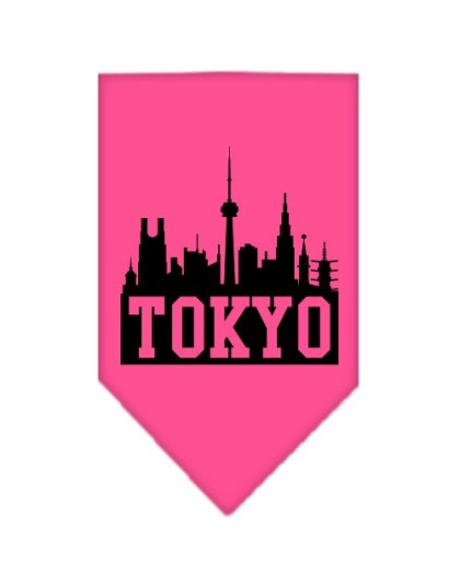 Tokyo Skyline Screen Print Bandana Bright Pink Large