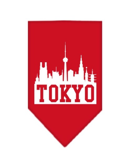 Tokyo Skyline Screen Print Bandana Red Large