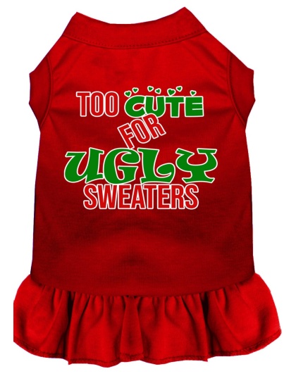 Too Cute for Ugly Sweaters Screen Print Dog Dress Red 4X