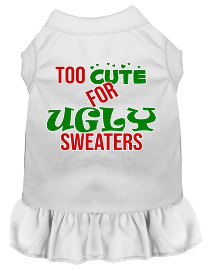 Too Cute for Ugly Sweaters Screen Print Dog Dress White 4X