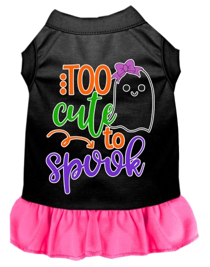 Too Cute to Spook-Girly Ghost Screen Print Dog Dress Black with Bright Pink Lg