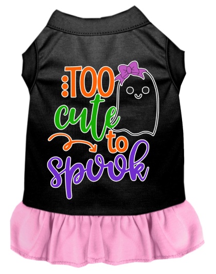 Too Cute to Spook-Girly Ghost Screen Print Dog Dress Black with Light Pink Lg