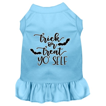 Trick or Treat Yo' Self Screen Print Dog Dress Baby Blue 4X