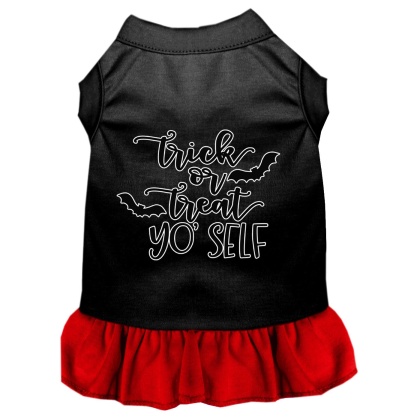 Trick or Treat Yo' Self Screen Print Dog Dress Black with Red Lg