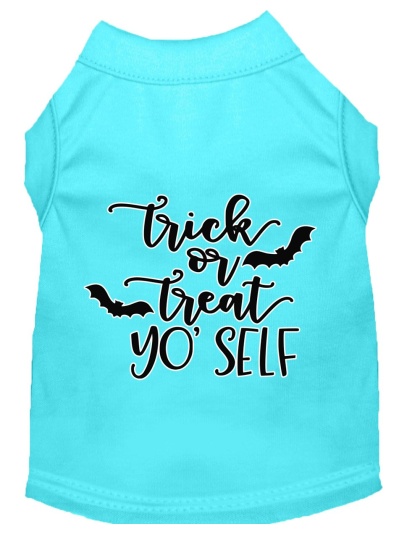 Trick or Treat Yo' Self Screen Print Dog Shirt Aqua Lg
