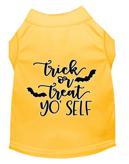 Trick or Treat Yo' Self Screen Print Dog Shirt Yellow Lg