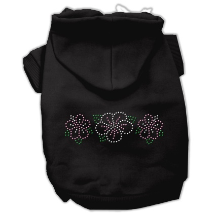 Tropical Flowers Rhinestone Hoodies Black L