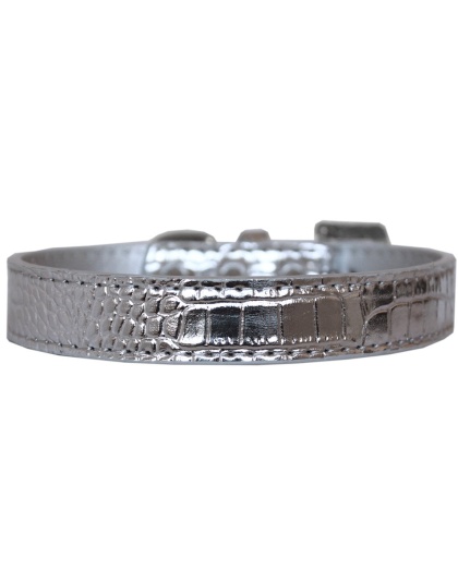 Tulsa Plain Croc Dog Collar Silver Size 12