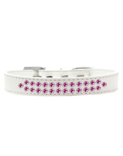 Two Row Bright Pink Crystal Size 12 White Dog Collar