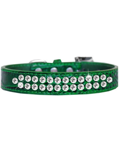 Two Row Clear Jewel Croc Dog Collar Emerald Green Size 12