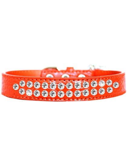 Two Row Clear Jewel Croc Dog Collar Orange Size 12