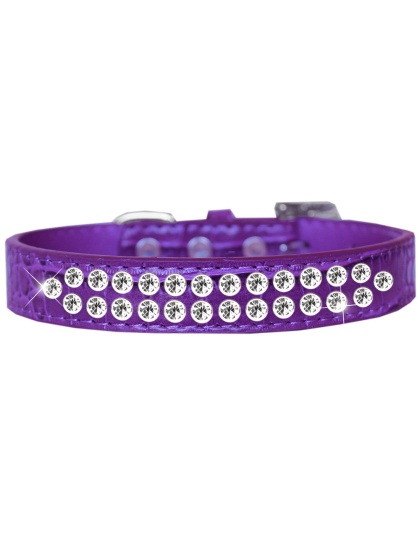 Two Row Clear Jewel Croc Dog Collar Purple Size 12