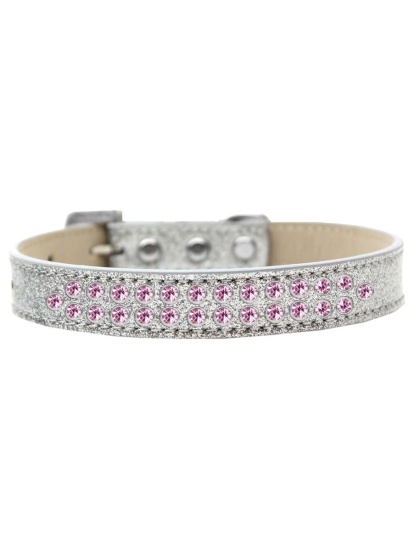 Two Row Light Pink Crystal Size 12 Silver Ice Cream Dog Collar