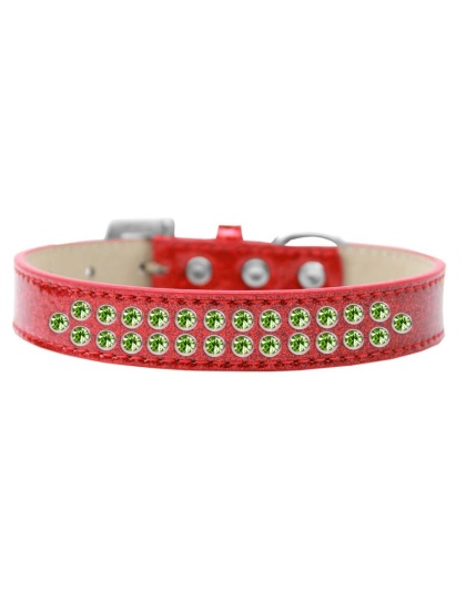 Two Row Lime Green Crystal Size 12 Red Ice Cream Dog Collar