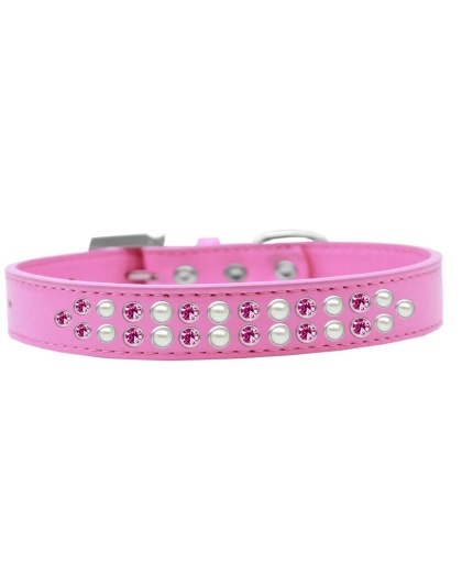 Two Row Pearl and Pink Crystal Size 12 Bright Pink Dog Collar
