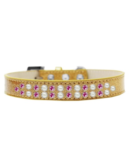 Two Row Pearl and Pink Crystal Size 12 Gold Ice Cream Dog Collar