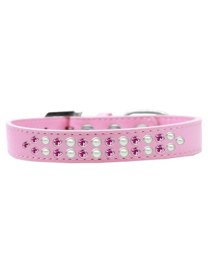 Two Row Pearl and Pink Crystal Size 12 Light Pink Dog Collar
