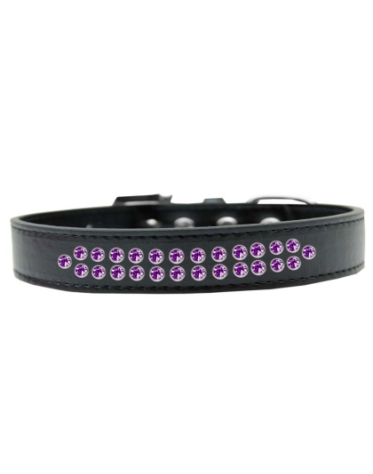 Two Row Purple Crystal Size 12 Black Dog Collar