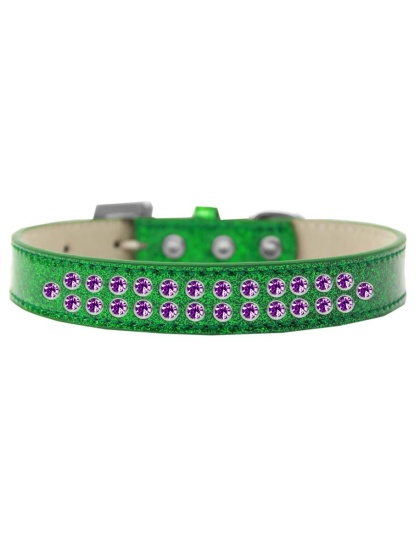 Two Row Purple Crystal Size 12 Emerald Green Ice Cream Dog Collar