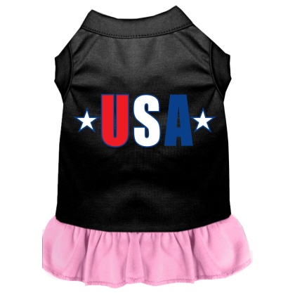 USA Star Screen Print Dress Black with Light Pink Lg