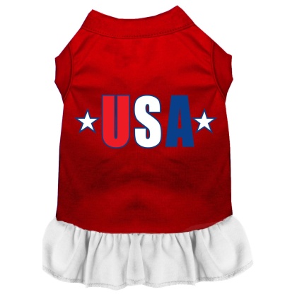 USA Star Screen Print Dress Red with White Lg