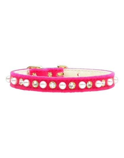 Velvet 3/8" Pearl and Clear Crystals Collar Pink 10