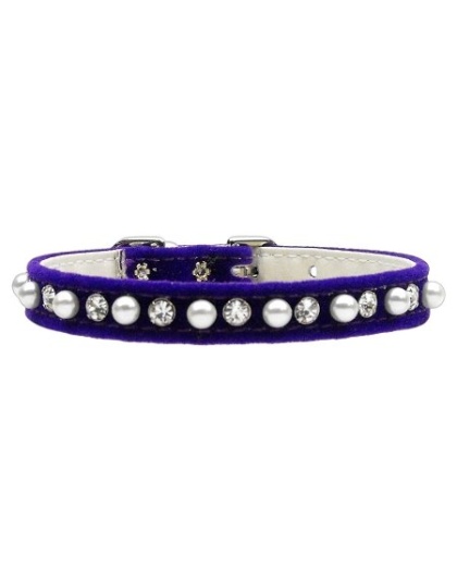 Velvet 3/8" Pearl and Clear Crystals Collar Purple 10