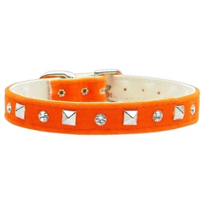 Velvet Crystal and Pyramid Collars Orange 10