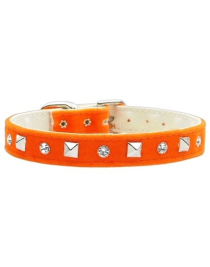 Velvet Crystal and Pyramid Collars Orange 10